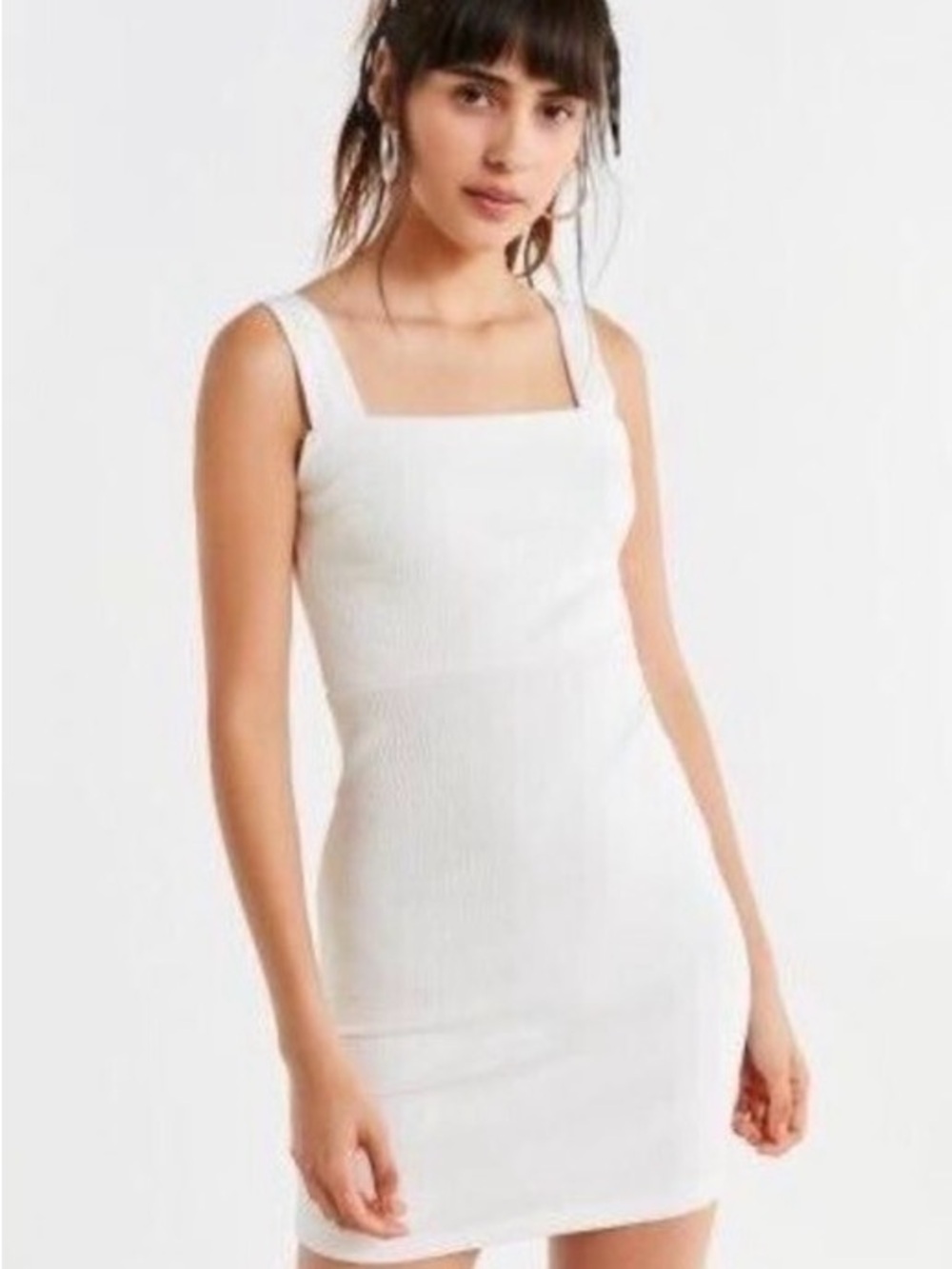 Urban Outfitters White Textured Square-Neck Mini Dress